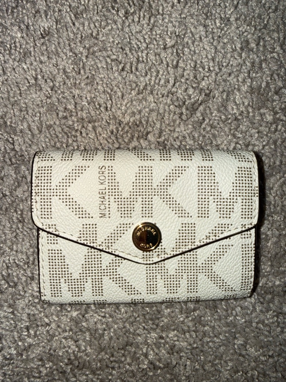 Michael Kors White MK Logo Compact Wallet with Gold Button
